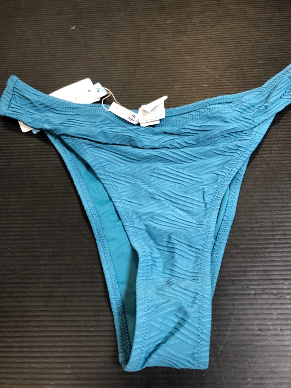 Photo 2 of CUPSHE Women's Bikini Bottom High Cut Mid Waist Cheeky Bathing Suit  blue green Small