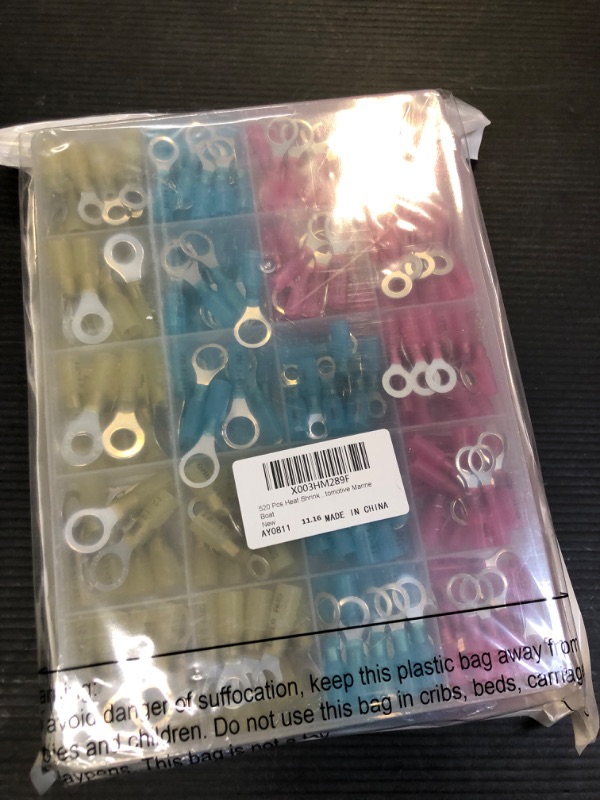 Photo 2 of 520 Pcs Marine Grade Heat Shrink Ring Connectors Heat Shrink Wire Connectors Electrical Connectors Kit 16-14 22-16 12-10 Insulated Crimp Terminals Set for Automotive Marine Boat Truck