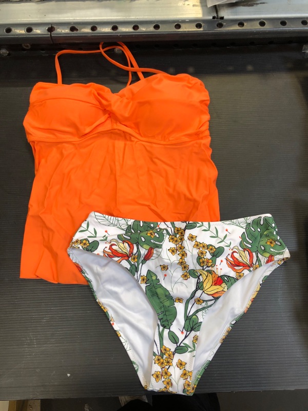 Photo 1 of 2PCS Swimsuit Set Orange/Floral M 