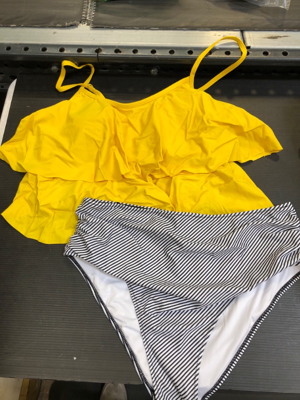 Photo 1 of 2PCS Yellow/Striped Swimsuit XL