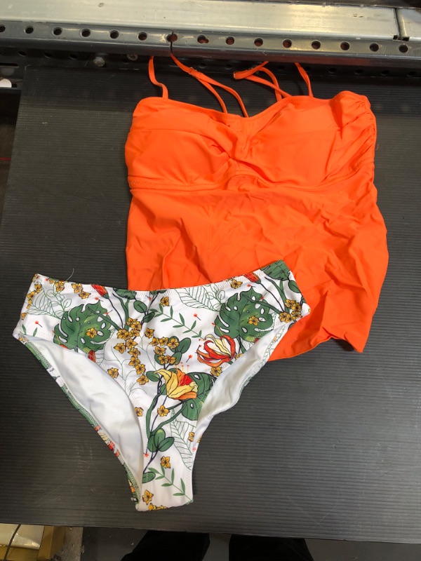 Photo 1 of 2PCS Swimsuit Set Orange/Floral M 