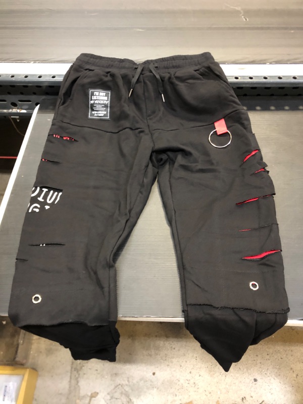 Photo 1 of Black Ripped Graphic Joggers Large 