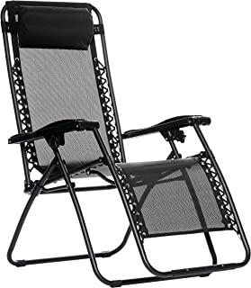 Photo 1 of Amazon Basics Outdoor Textilene Adjustable Zero Gravity Folding Reclining Lounge Chair with Pillow, Black. ox packaging DAmage, Item is NEw

