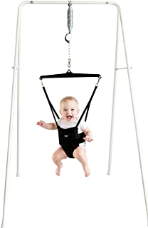 Photo 1 of Jolly Jumper - Stand for Jumpers and Rockers - Baby Exerciser - Baby Jumper. Box packaging Damaged, Moderate Use, Scuffs and Scratches on white Metal. 
