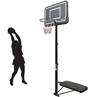 Photo 1 of aokung Basketball Hoop Portable Basketball Goal System with 44 Inch Backboard Offical Height Adjustable from 6.5ft -10ft for Adults Teenagers Indoor Outdoor. Box packaging Damaged, Minor scratches on Item, Missing Parts, only base and backboard.