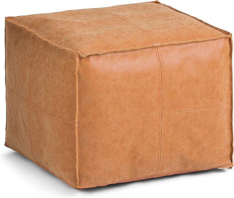 Photo 1 of  Brody Square Pouf, Footstool, Upholstered in Distressed Brown Faux Leather, for the Living Room, Bedroom and Kids Room, Transitional, Modern