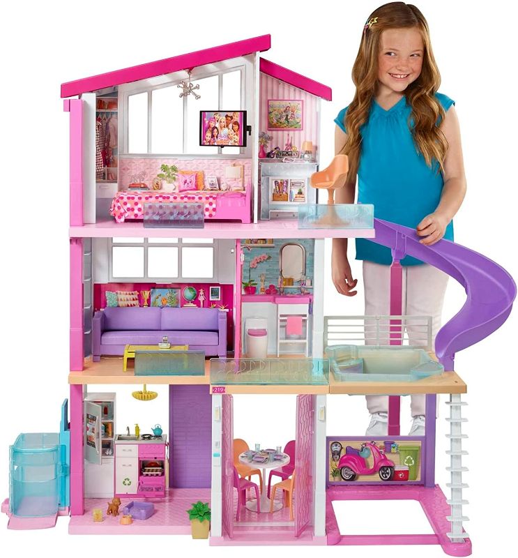 Photo 1 of Barbie DreamHouse Dollhouse with 70+ Accessories, Working Elevator & Slide, Transforming Furniture, Lights & Sounds
