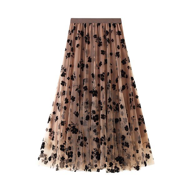 Photo 1 of FOCUSNORM Women Tutu Tulle Skirt Elastic High Waist Layered Skirt Floral Print Mesh A-Line Midi Skirt --- SIZE S/M 
