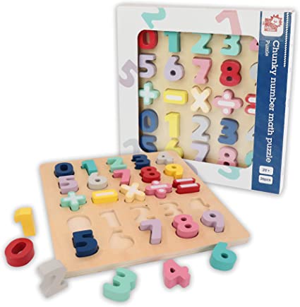 Photo 1 of LEO & FRIENDS Chunky Number Math Puzzle, Wooden Number Shape Counting Learning Puzzles for Toddlers, Preschool Educational Learning Board Toys for Kids Ages 2+
