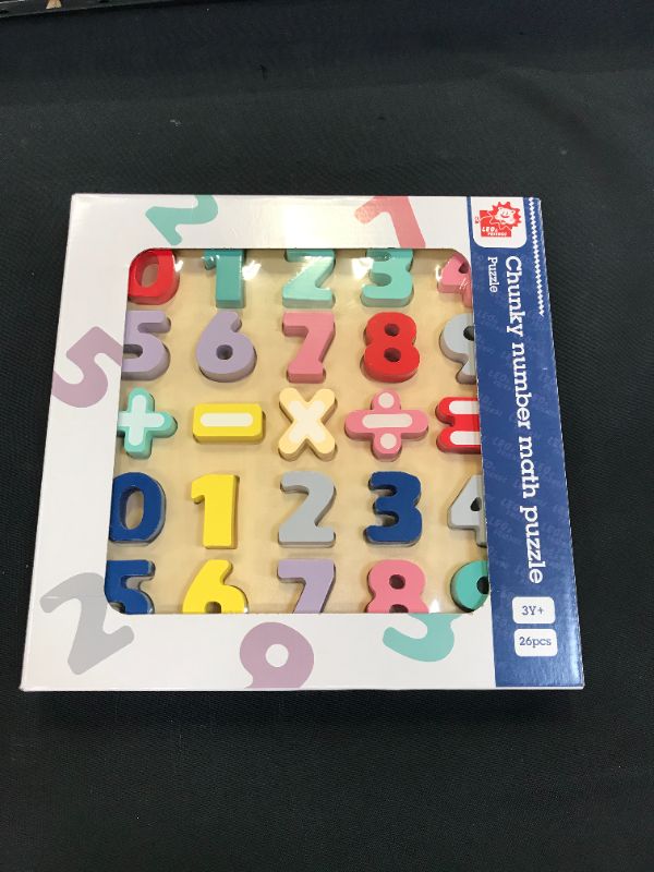 Photo 2 of LEO & FRIENDS Chunky Number Math Puzzle, Wooden Number Shape Counting Learning Puzzles for Toddlers, Preschool Educational Learning Board Toys for Kids Ages 2+
