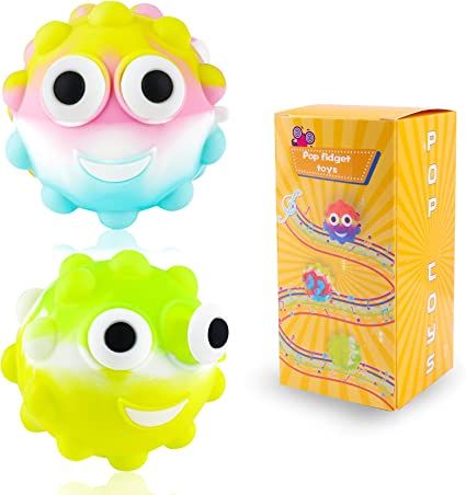 Photo 1 of 2 Packs Pop Stress Glow Balls, 3D Eyes Light Squishy Squeeze Anxiety Relief Toy Girl Boy, Push Bubble Smile Sensory Ball Gifts for Kids Adults --- 2 PACK 
