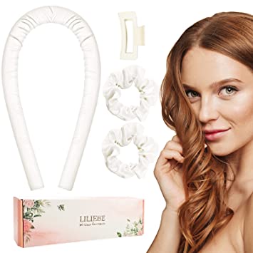 Photo 1 of LILIEBE Tik Tok Heatless Hair Curlers, Soft Curling Ribbon for Long Hair, Heatless Curling Rod Headband Set of 4 with 1 Hair Clip and 2 Hair Scrunchies for Women & Girls & Children (White01)
