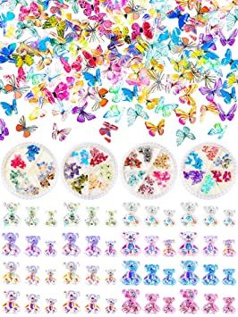 Photo 1 of 168 Pieces 3D Acrylic Butterfly Charms and Acrylic Bear Nail Charms, Colorful 3D Cute Bear Butterflies Resin Charm for Nail Art Designs Nail Decoration DIY Crafting Accessories --- 2 PACK 