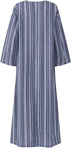 Photo 1 of Celmia Women Striped Maxi Dresses 3/4 Sleeve Split Kaftan Long Dress V Neck with Pockets 
 color grey size 4xl 