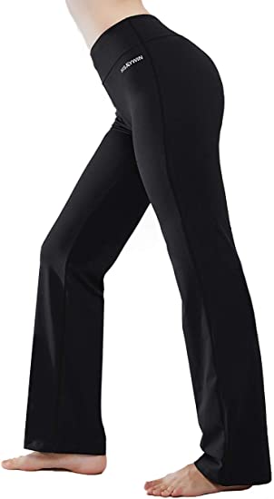 Photo 1 of HISKYWIN Inner Pocket Yoga Pants 4 Way Stretch Tummy Control Workout Running Pants, Long Bootleg Flare Pants
