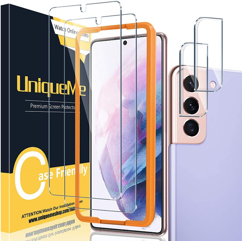 Photo 1 of [ 2+2 Pack ] UniqueMe Compatible with Samsung Galaxy S21 Plus 6.7 inch Tempered Glass + Camera Lens Protector Screen Protector with Easy Installation Frame [NOT for Samsung Galaxy S21].
