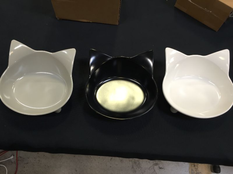 Photo 1 of 3 ceramic cat bowls set white, grey, black 