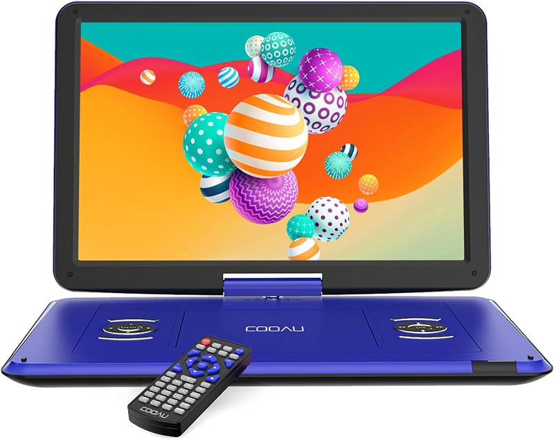 Photo 1 of COOAU 17.9” Portable DVD Player with 15.6" HD Large Screen, Kids DVD Player with 6 Hrs Rechargeable Battery, Regions Free, High Volume Stereo Speakers, Support AV in&Out/USB/SD Card (Blue)
