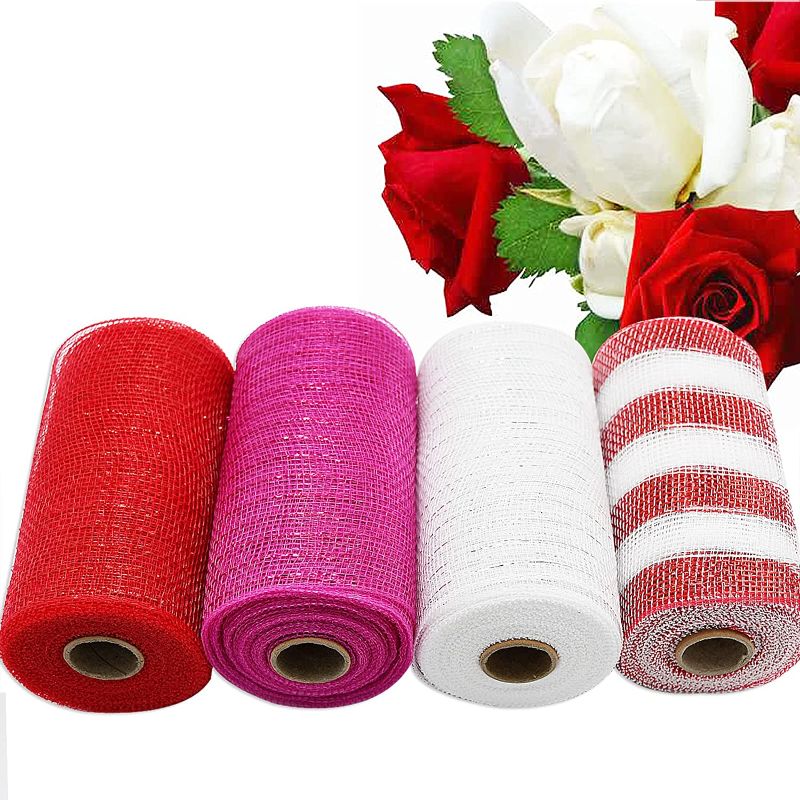 Photo 1 of XIYAO Valentine's Day Gift Ribbon,Satin Ribbons 6 Inch Wide Polyester Fabric Ribbons, White,Red,Rose red for DIY Crafts, Wedding Decor, Gift Wrapping Decoration and More(4 Rolls)
