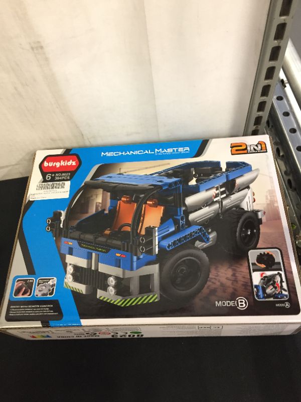 Photo 2 of burgkidz STEM Engineering Building Blocks Toys 2-in-1 Dump Truck or Concrete Mixer Build Set with Remote Control, RC Car Toys for Boys and Girls Ages 6 7 8 9 10 11 12 Years Old
