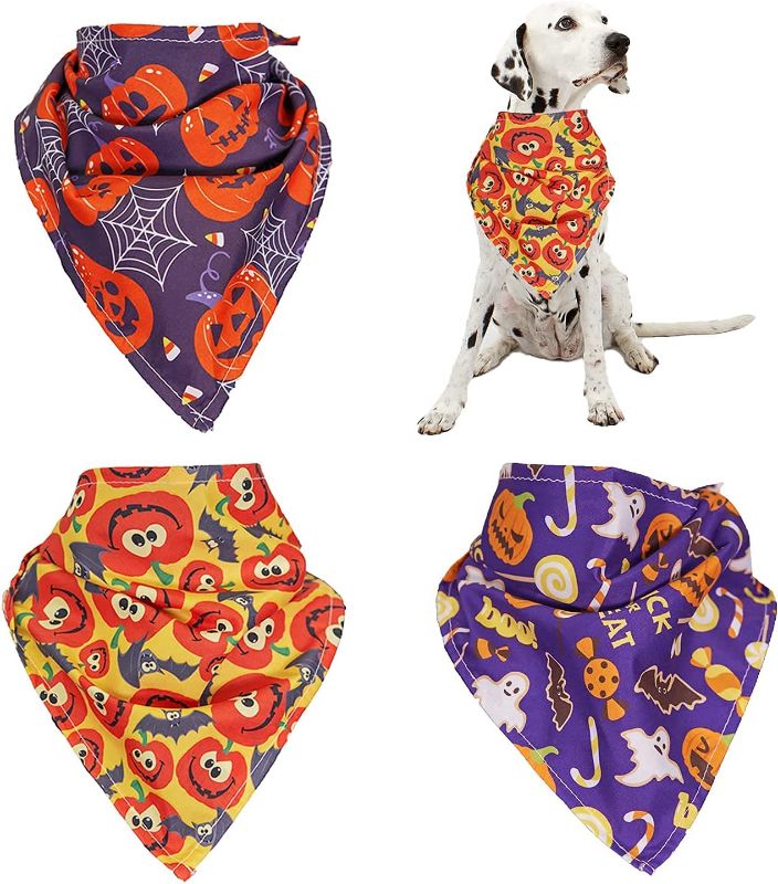 Photo 1 of 3 Pieces Halloween Dog Bandana Triangle Scarfs, Halloween Pumpkin Ghost Print Dog Bandanas, Triangle Bibs Scarf Accessories for Small Medium Large Dogs Pet
2 pack 