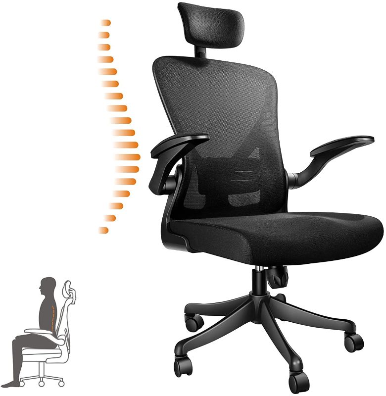 Photo 1 of SICHY AGE Office Chair,Ergonomic Office Mesh Chair with Lumbar Support and Headrest,Computer Chair with Flip-up Arms and Adjustable Height,Home Office Desk Chair with Wheels,Black
