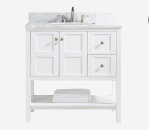 Photo 1 of CASAINC  36-in White Undermount Single Sink Bathroom Vanity with Off-white with Speckles Marble Top (Mirror Included)
