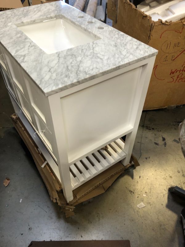 Photo 1 of CASAINC  36-in White Undermount Single Sink Bathroom Vanity with Off-white with Speckles Marble Top  
