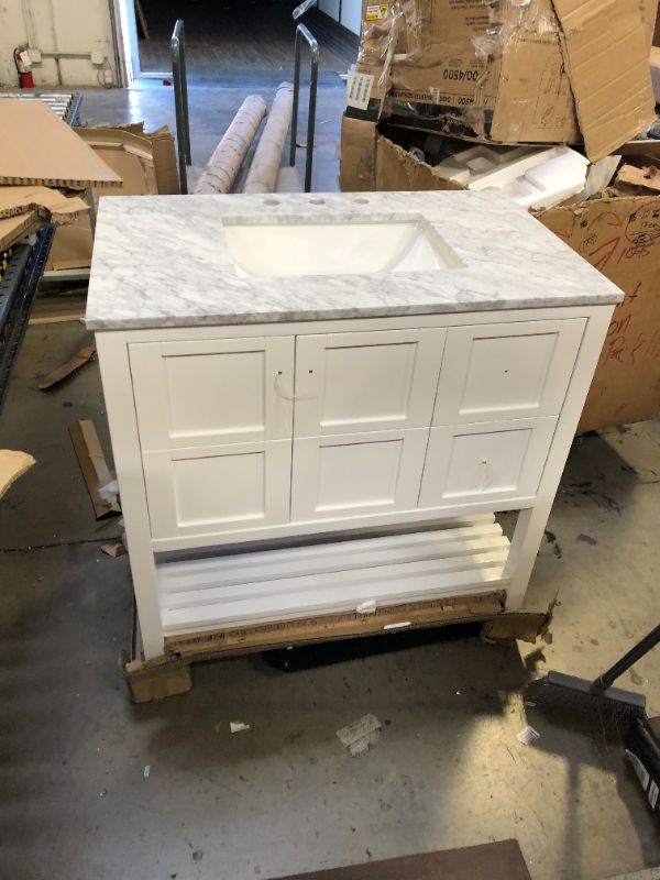 Photo 9 of CASAINC  36-in White Undermount Single Sink Bathroom Vanity with Off-white with Speckles Marble Top  
