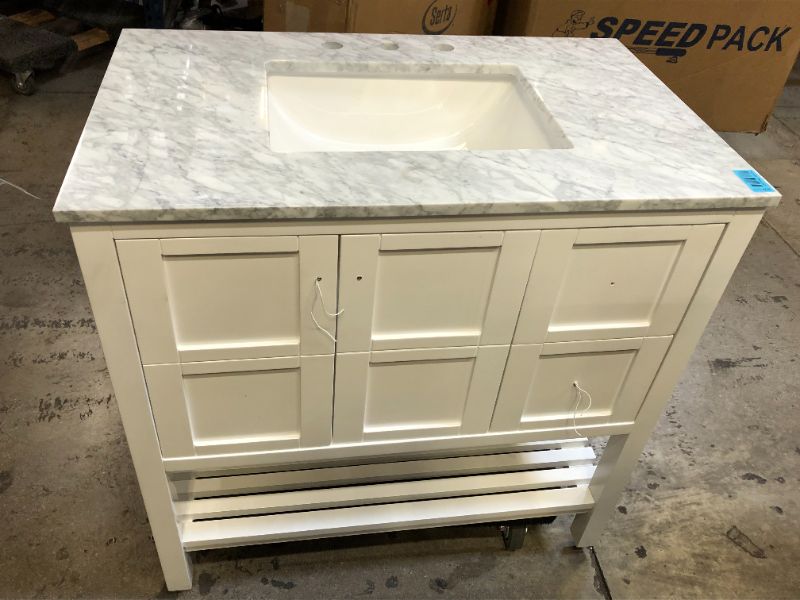 Photo 3 of CASAINC  36-in White Undermount Single Sink Bathroom Vanity with Off-white with Speckles Marble Top  
