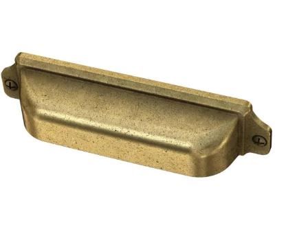 Photo 1 of 2-- Awning 3 in. or 3-3/4 in. (76 mm or 96 mm) Vintage Brass Dual Mount Cup Drawer Pull
