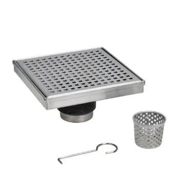 Photo 1 of Designline 4 in. x 4 in. Stainless Steel Square Shower Drain with Square Pattern Drain Cover
