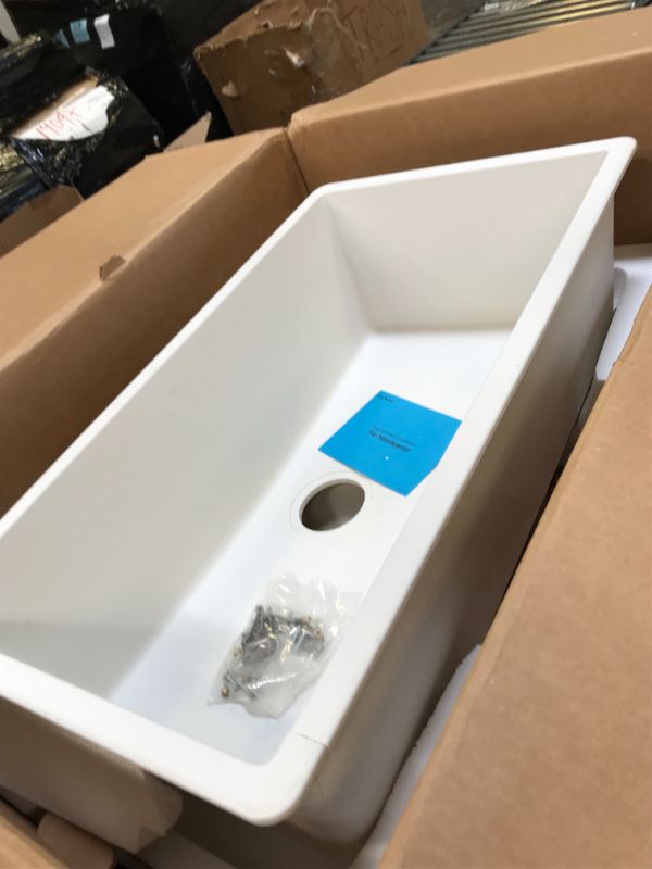 Photo 3 of Elkay Quartz Classic ELGRU13322WH0C 33" Single Bowl Undermount Sink Kit, White
