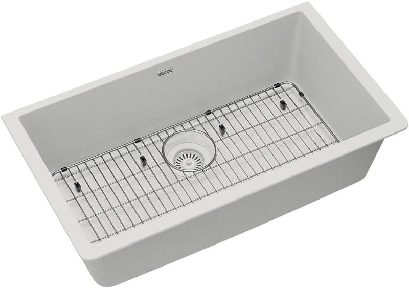 Photo 1 of Elkay Quartz Classic ELGRU13322WH0C 33" Single Bowl Undermount Sink Kit, White
