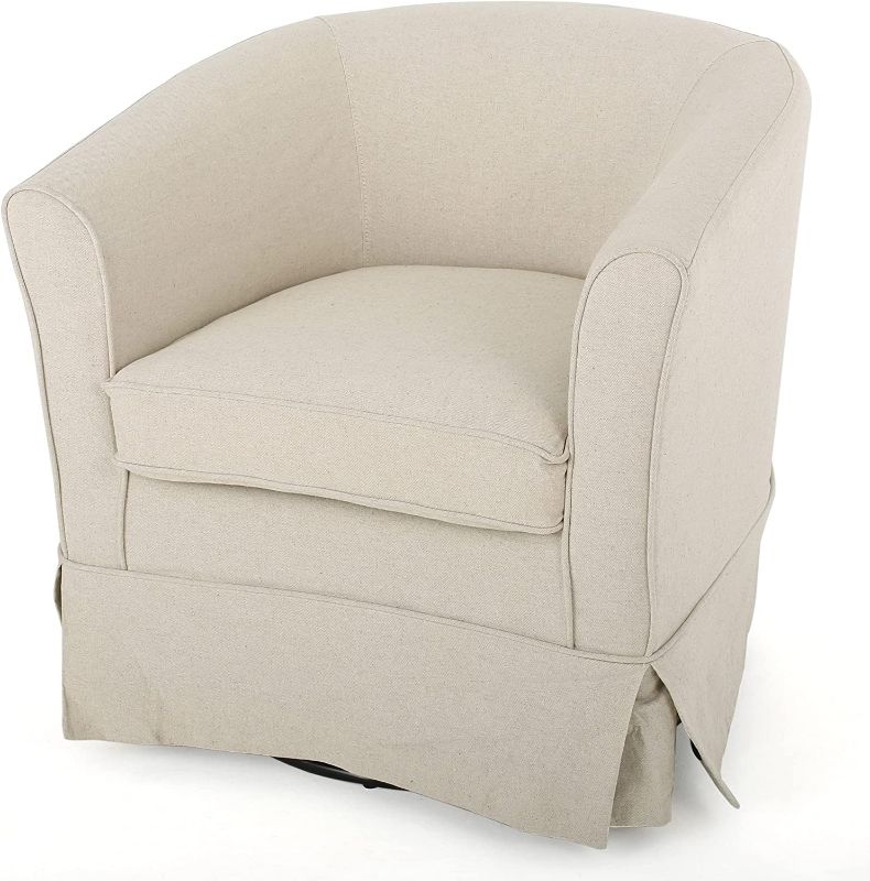 Photo 1 of Christopher Knight Home Cecilia Swivel Chair with Loose Cover, Natural Fabric
