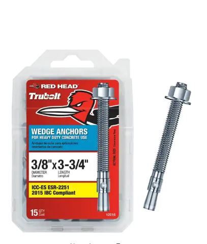 Photo 1 of 3/8 in. x 3-3/4 in. Concrete Wedge Anchor (15-Pack)
