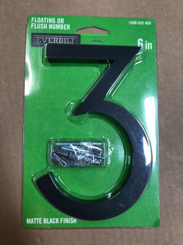 Photo 1 of 6 in. Matte Black Aluminum Floating or Flat Modern House Number 3
