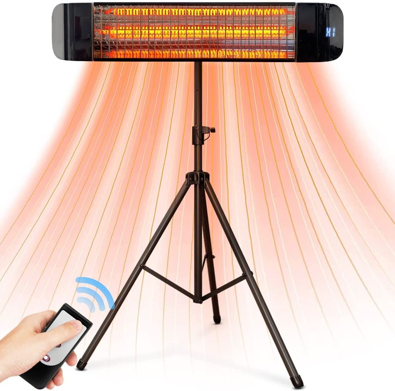 Photo 1 of Paraheeter Electric Outdoor Heater, Infrared Patio Heater for Outdoor/Indoor Use, Wall Mounted/Ceiling/Tripod Infrared Heater Outdoor, Adjustable Temperature 900/1500 Watt Electric Patio Heater, Remote Control, Waterproof, Tip-over Protection, CSA certifi