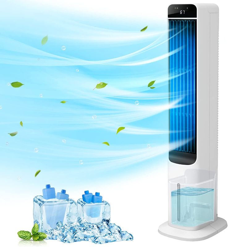 Photo 1 of 2-In-1 Evaporative Air Cooler - 41” Quiet Cooling Tower Fan Humidifier Portable Swamp Cooler with Bladeless Design 2 Ways Add Water 50° Oscillation Remote Control 3 Wind Speeds 12H Timer 4 Ice Boxes for Home & Office
