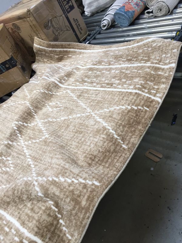 Photo 2 of 4'x5'5" Parkman Washable Border Diamond Rug Tan - Threshold™




