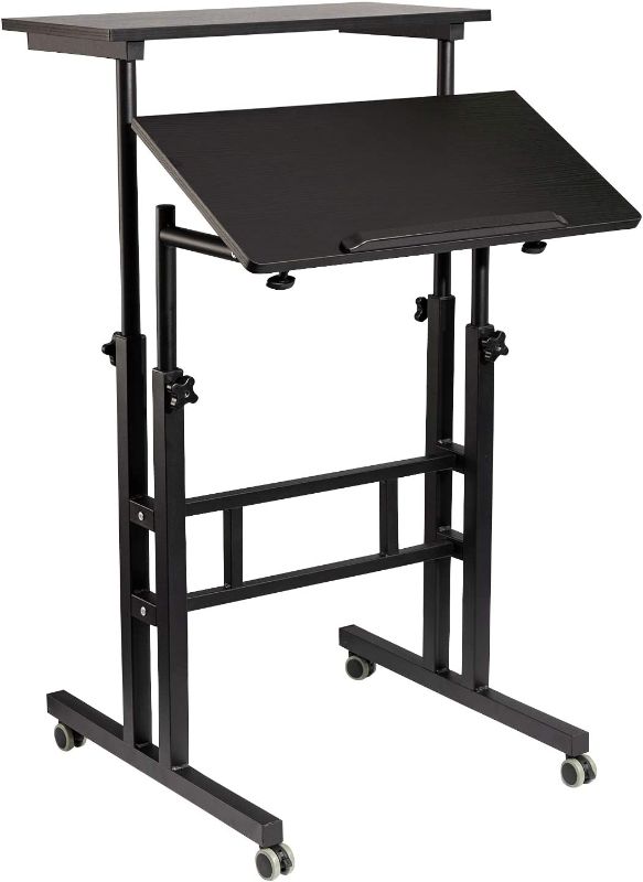 Photo 1 of Hadulcet Mobile Standing Desk, Adjustable Standing Computer Desk, Standing Adjustable Laptop Cart with Wheels for Home Office Classroom, 23.62 x 23.6 in, Black
