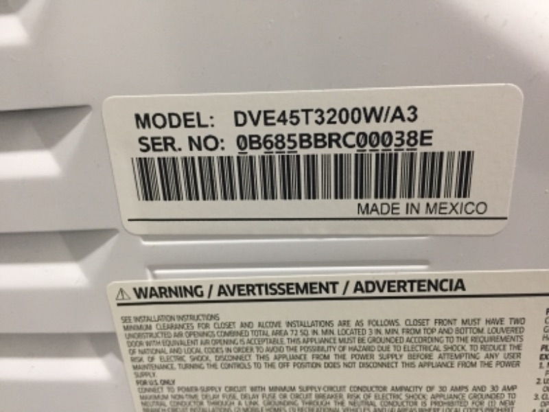 Photo 2 of Samsung 7.2-cu ft Reversible Side Swing Door Gas Dryer (White)
samsung dryer dve45t3200w/a3