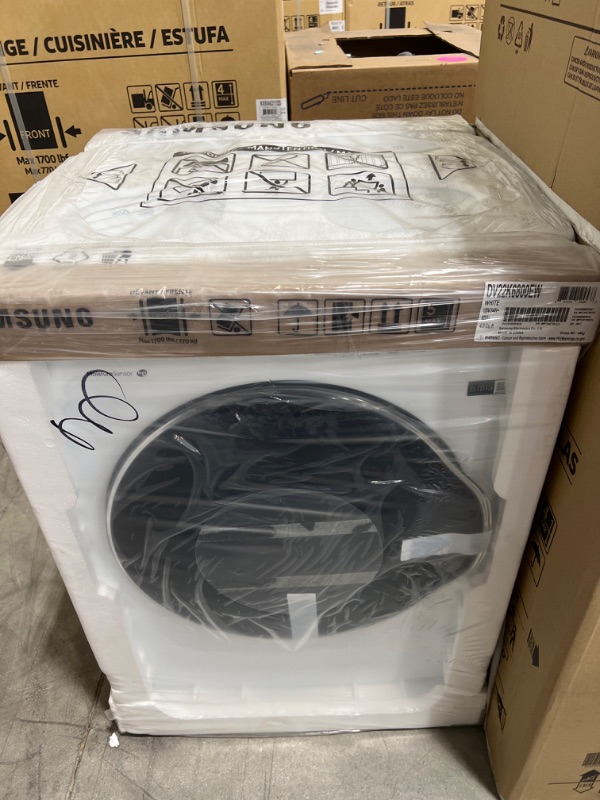 Photo 2 of SAMSUNG 4.0 cu. ft. Electric Dryer, 12 Preset Cycles, Reversible Door, Internal Drum Light, DV22K6800EW/A1, White & Stacking Kit for Samsung 24 Inch Wide Front Load Washer and Dryer Combo Electric Dryer + Stacking Kit