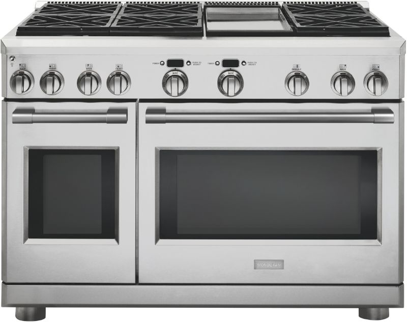 Photo 1 of 48 Inch Freestanding Professional Gas Range with 6 Sealed Burners, Griddle, Double Oven, 8.9 Cu. Ft. Total Oven Capacity, Continuous Grates, Self-Clean, Convection Oven, Dual-Flame Stacked Burners, and ADA Compliant: Natural Gas - 
