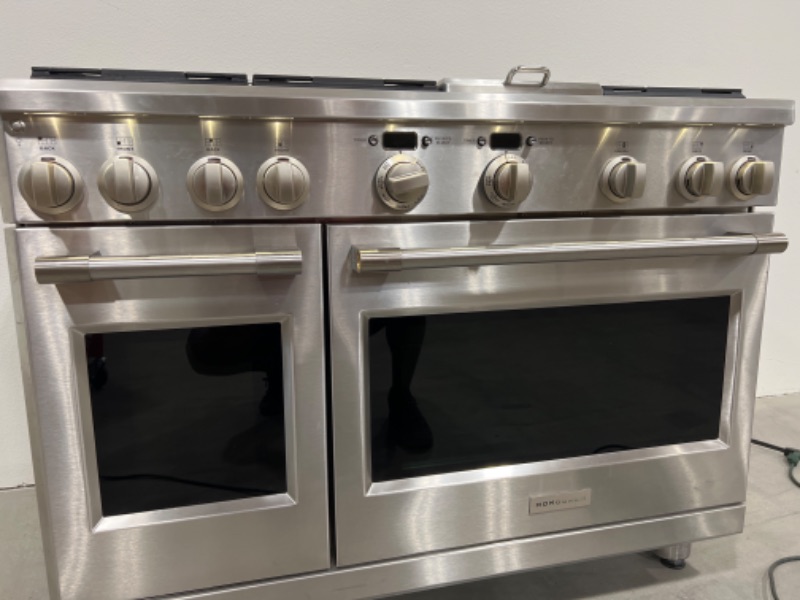 Photo 12 of 48 Inch Freestanding Professional Gas Range with 6 Sealed Burners, Griddle, Double Oven, 8.9 Cu. Ft. Total Oven Capacity, Continuous Grates, Self-Clean, Convection Oven, Dual-Flame Stacked Burners, and ADA Compliant: Natural Gas - 
