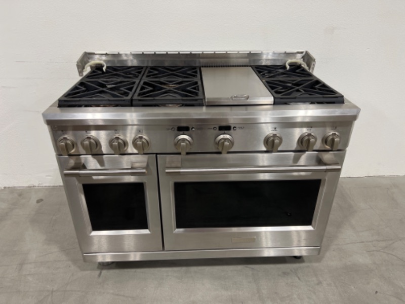 Photo 2 of 48 Inch Freestanding Professional Gas Range with 6 Sealed Burners, Griddle, Double Oven, 8.9 Cu. Ft. Total Oven Capacity, Continuous Grates, Self-Clean, Convection Oven, Dual-Flame Stacked Burners, and ADA Compliant: Natural Gas - 
