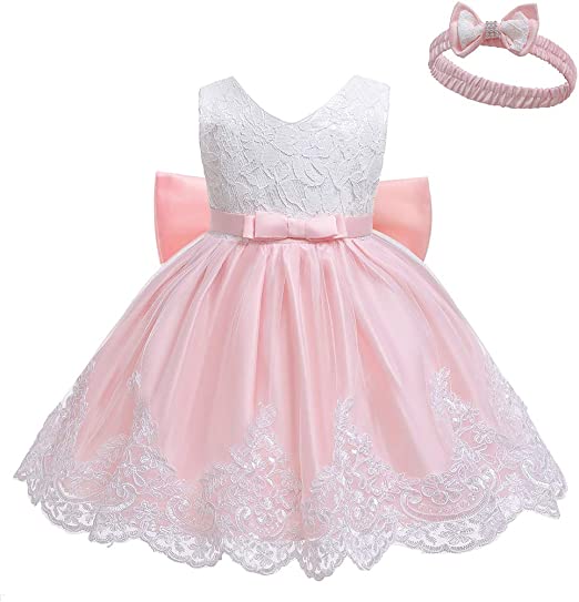 Photo 1 of LZH Baby Girls Ruffle Lace Backless with Headwear,Bowknot Flower Dresses Pageant Party Wedding Baby Girl Christmas Dress 18 MONTHS
