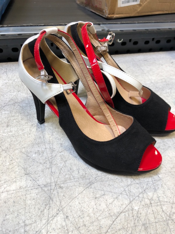 Photo 1 of RED, WHITE AND BLACK HEELS SIZE 7.5/8