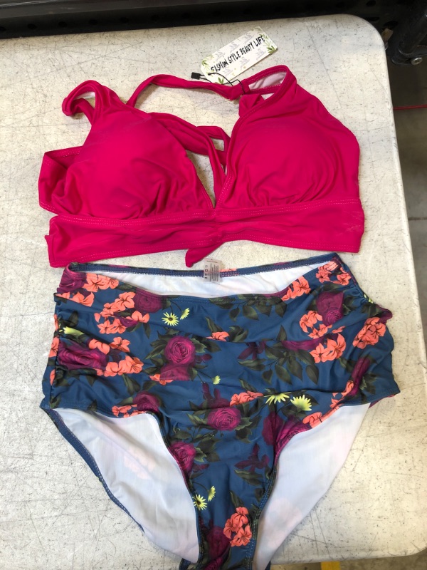 Photo 1 of 2 PIECE SWIMSUIT PINK AND BLUE FLORAL SIZE L