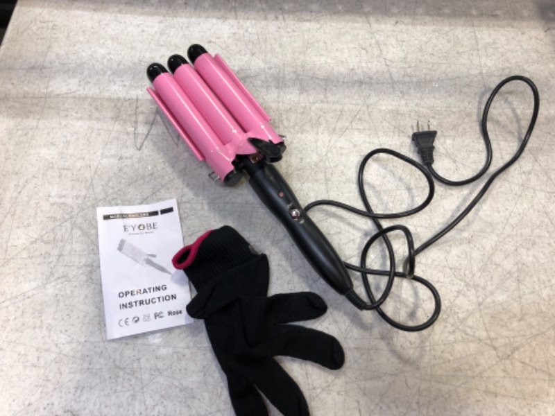 Photo 2 of Alure Three Barrel Curling Iron Wand with LCD Temperature Display - 1 Inch Ceramic Tourmaline Triple Barrels, Dual Voltage Crimp (Pink)
